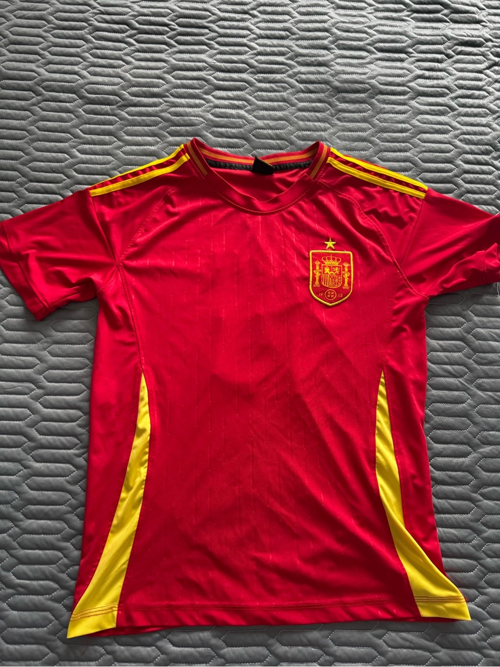 adidas Men's Red and Yellow Soccer Jersey with Team Crest